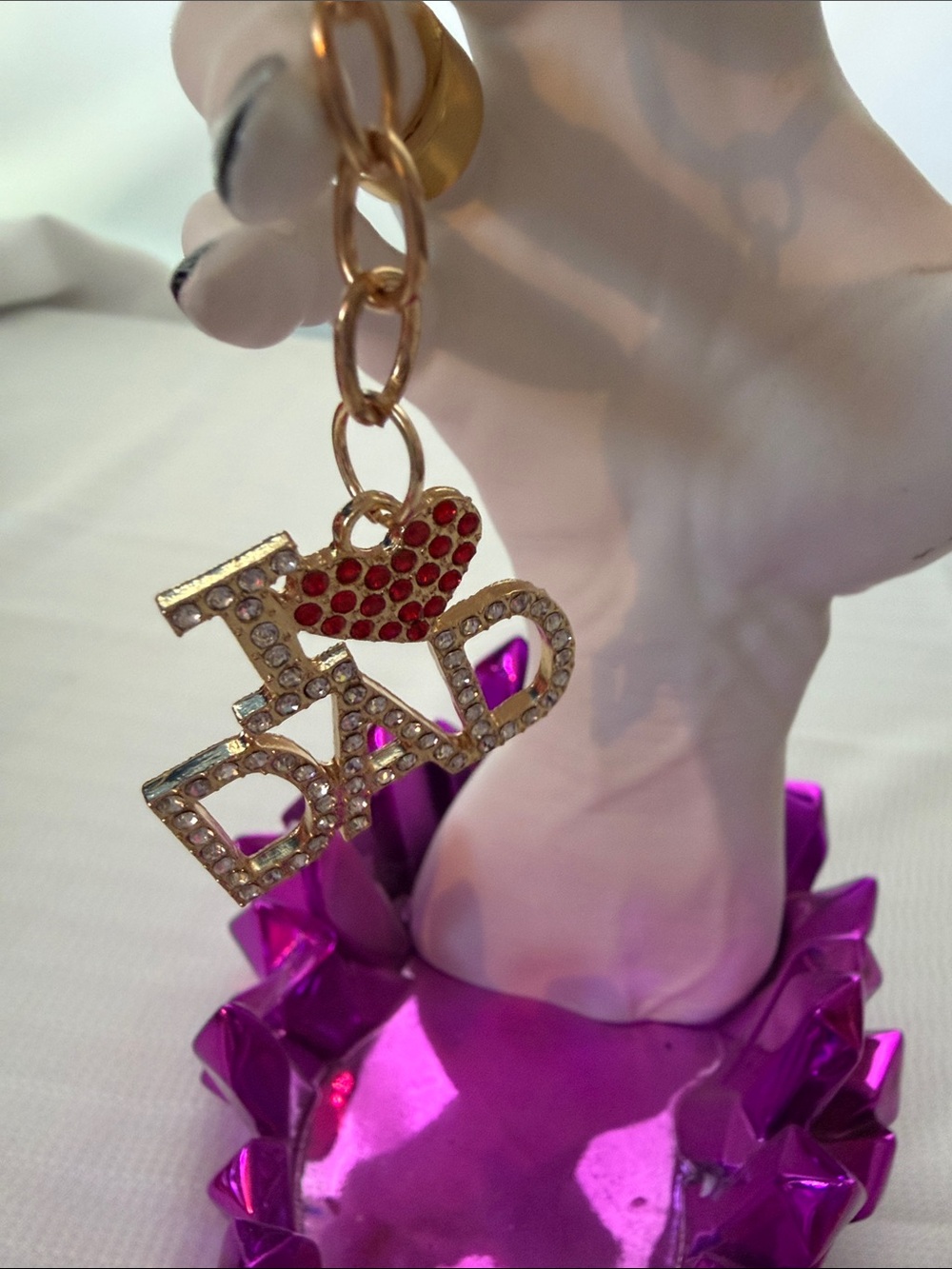 Gold or Silver-pick (1)  ( I ♥ DAD' ) Keychain Charm with Red & Clear Rhinestone